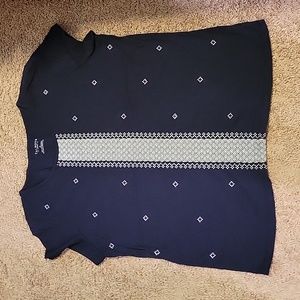 Talbots emboidered detail Navy top